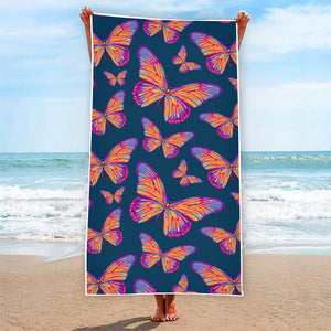 Orange And Purple Butterfly Print Beach Towel