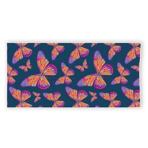 Orange And Purple Butterfly Print Beach Towel