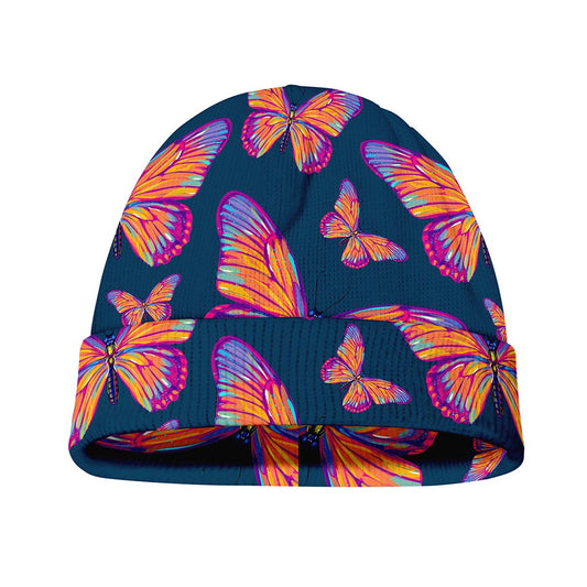 Orange And Purple Butterfly Print Beanie