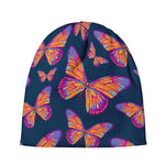 Orange And Purple Butterfly Print Beanie