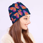 Orange And Purple Butterfly Print Beanie