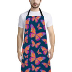 Orange And Purple Butterfly Print Bib Apron With Pocket