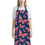 Orange And Purple Butterfly Print Bib Apron With Pocket