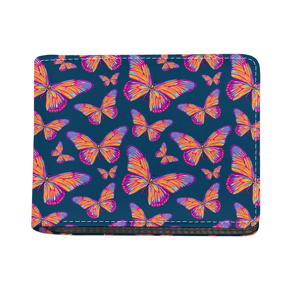 Orange And Purple Butterfly Print Bifold Wallet
