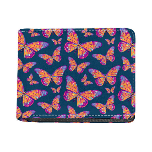 Orange And Purple Butterfly Print Bifold Wallet