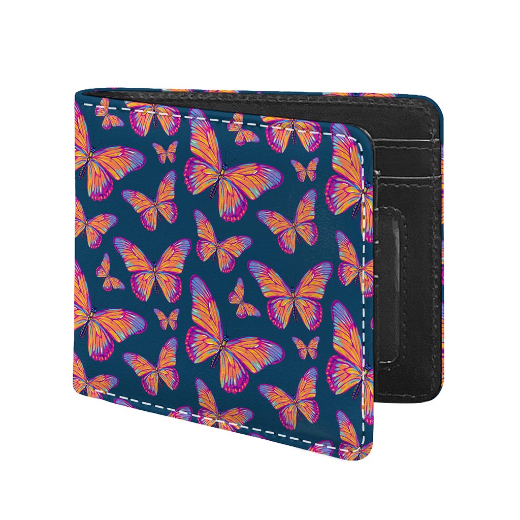 Orange And Purple Butterfly Print Bifold Wallet