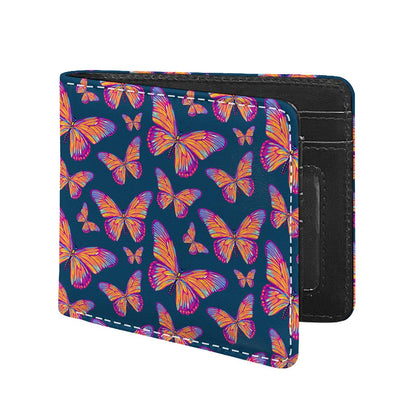 Orange And Purple Butterfly Print Bifold Wallet