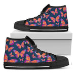 Orange And Purple Butterfly Print Black High Top Sneakers
