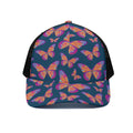 Orange And Purple Butterfly Print Black Mesh Trucker Hat