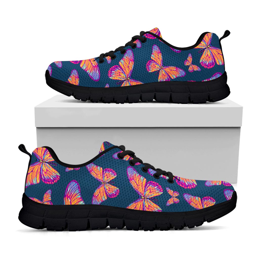 Orange And Purple Butterfly Print Black Running Shoes