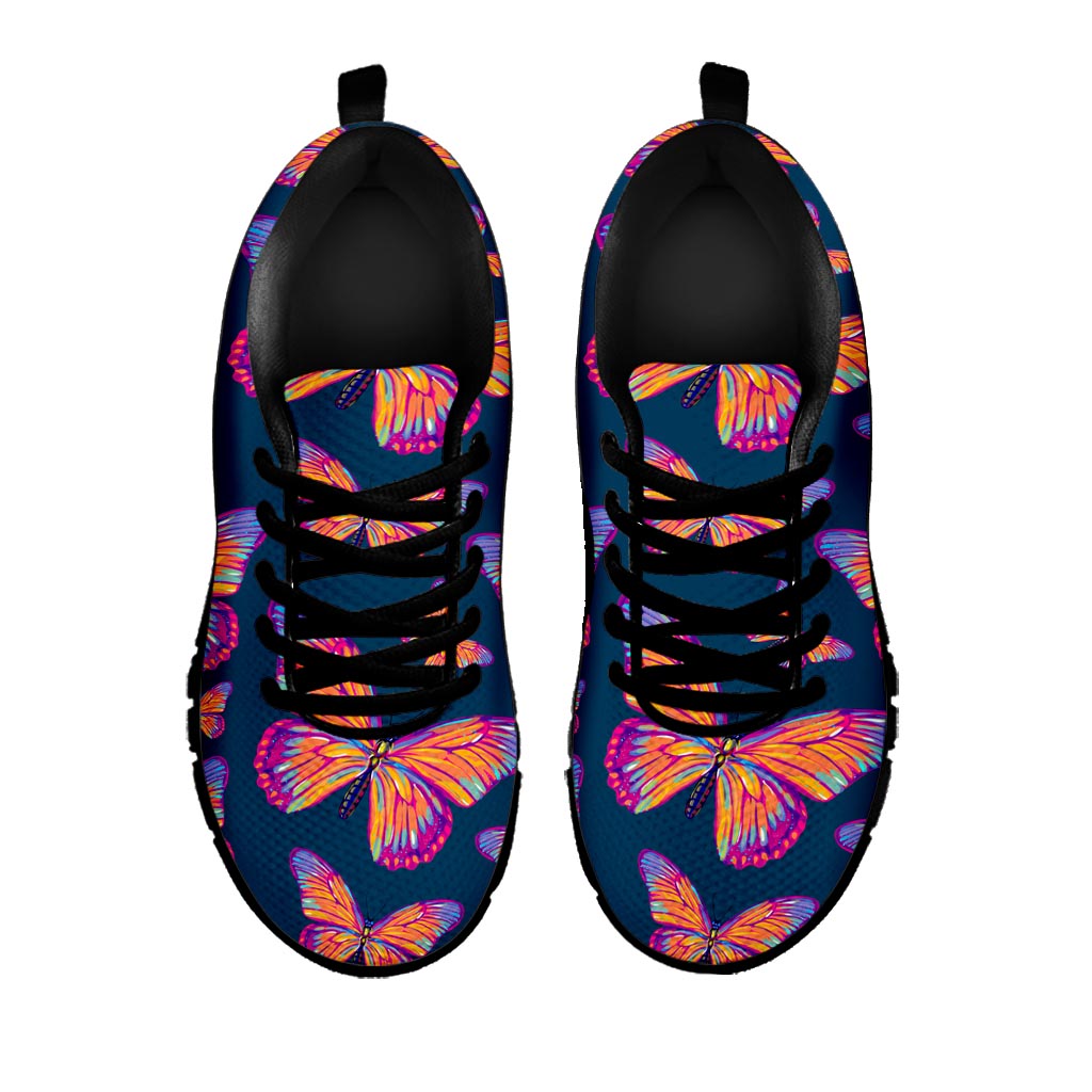 Orange And Purple Butterfly Print Black Running Shoes