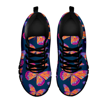 Orange And Purple Butterfly Print Black Running Shoes