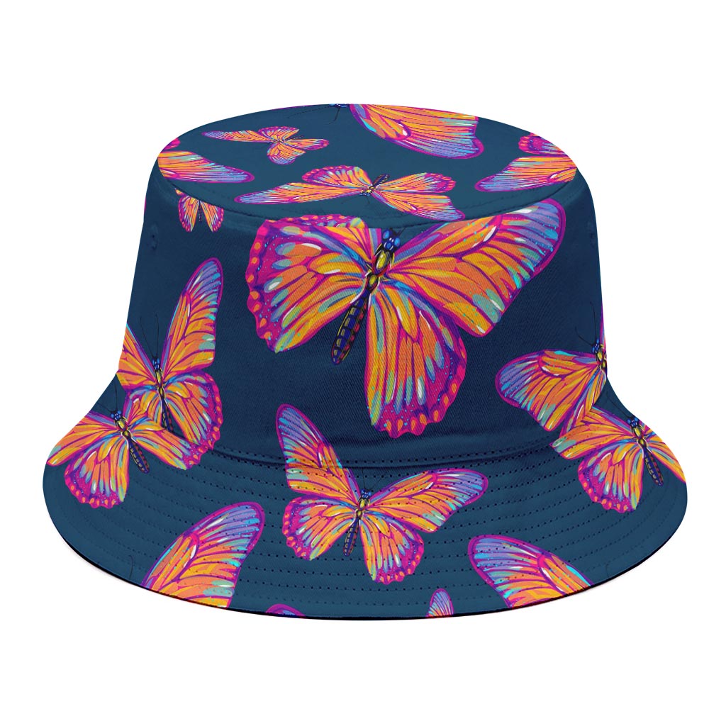 Orange And Purple Butterfly Print Bucket Hat