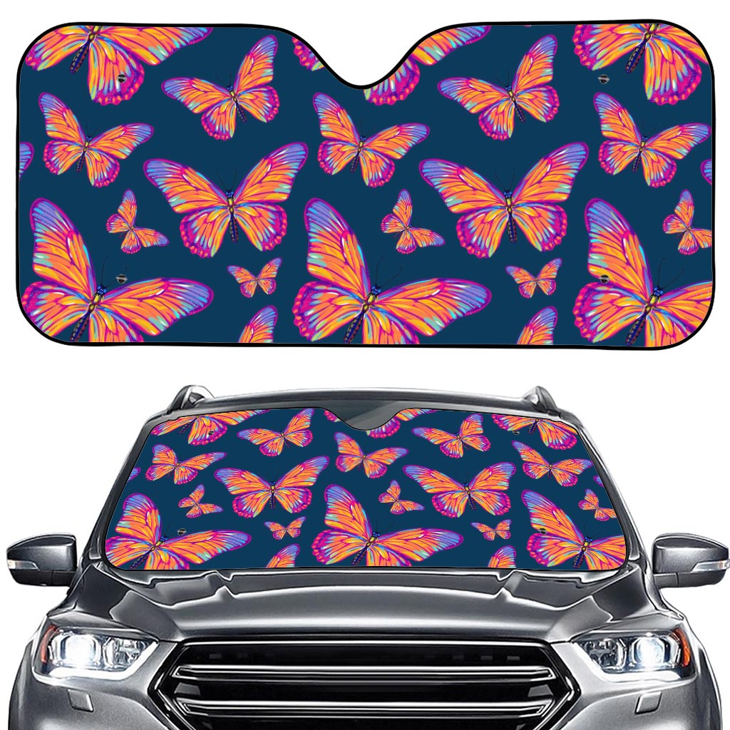 Orange And Purple Butterfly Print Car Windshield Sun Shade