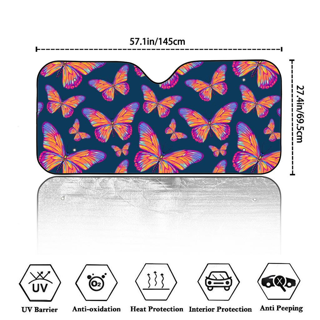 Orange And Purple Butterfly Print Car Windshield Sun Shade