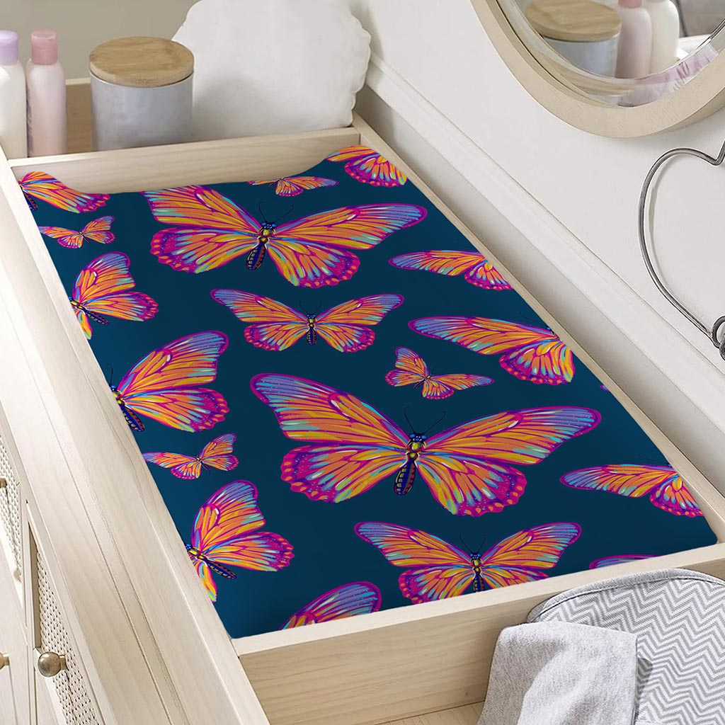 Orange And Purple Butterfly Print Changing Pad Cover