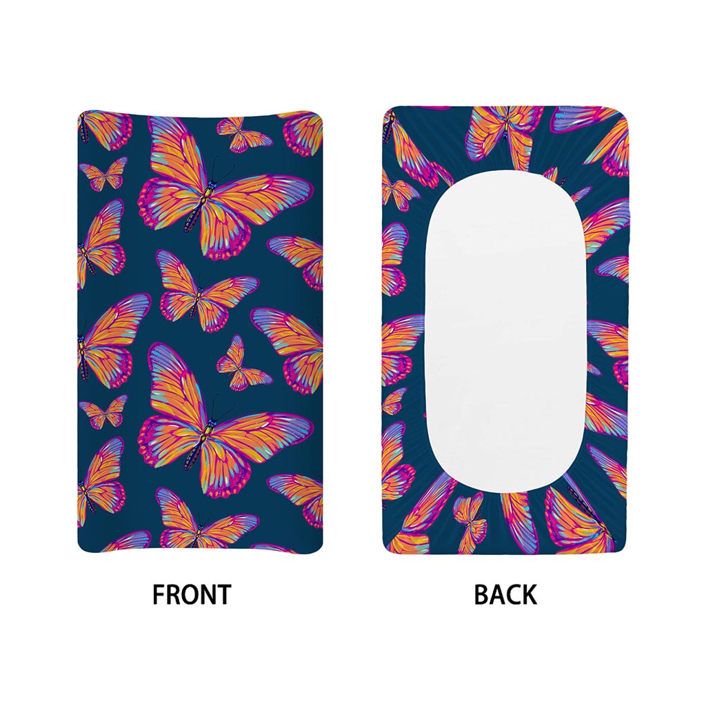 Orange And Purple Butterfly Print Changing Pad Cover