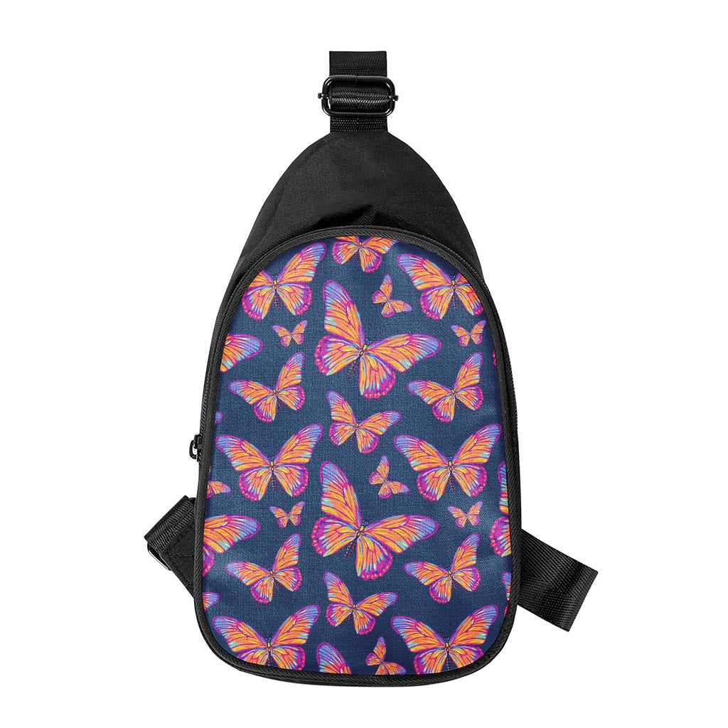 Orange And Purple Butterfly Print Chest Bag