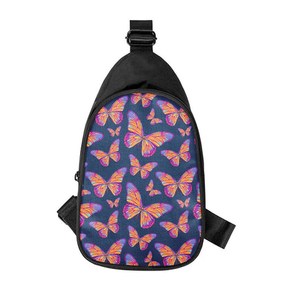 Orange And Purple Butterfly Print Chest Bag