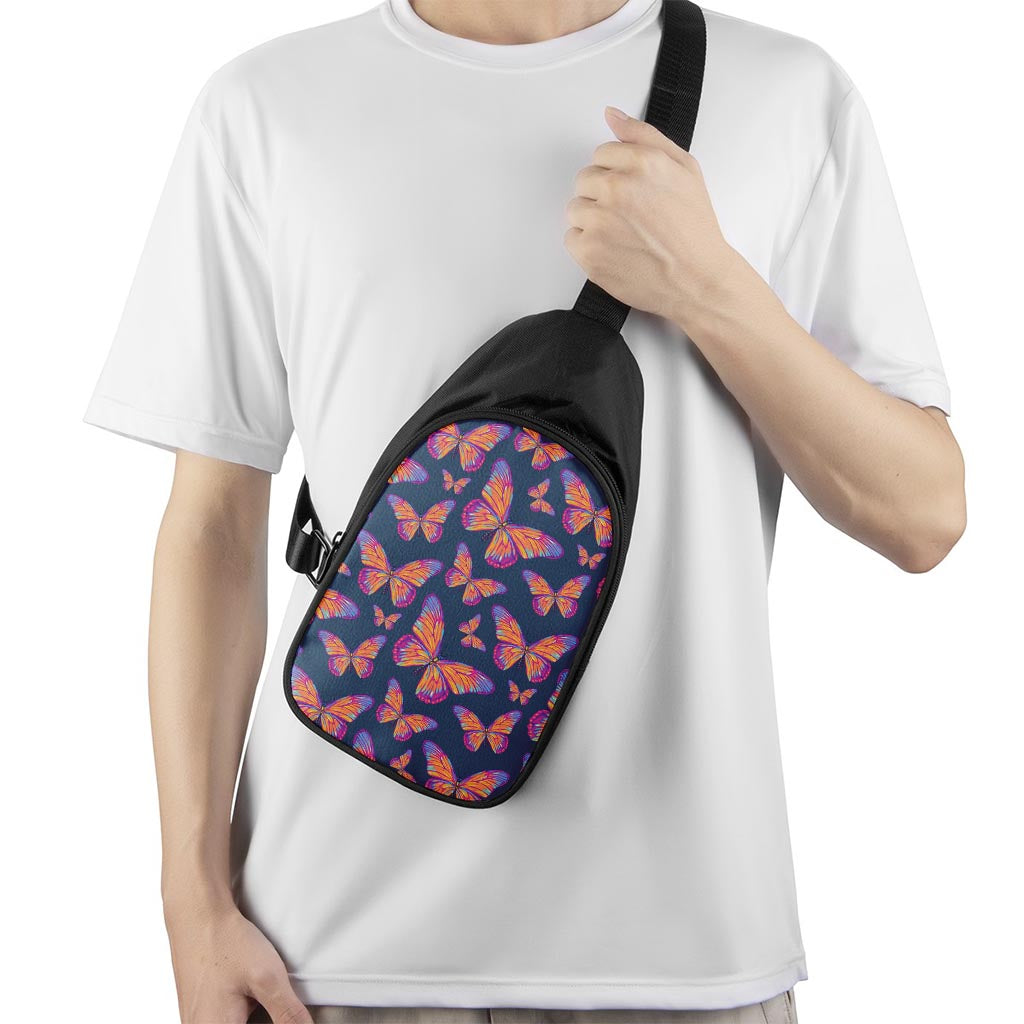 Orange And Purple Butterfly Print Chest Bag