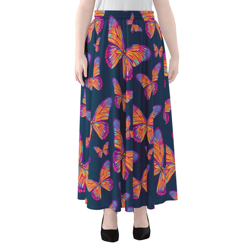 Orange And Purple Butterfly Print Chiffon Maxi Skirt