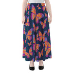 Orange And Purple Butterfly Print Chiffon Maxi Skirt