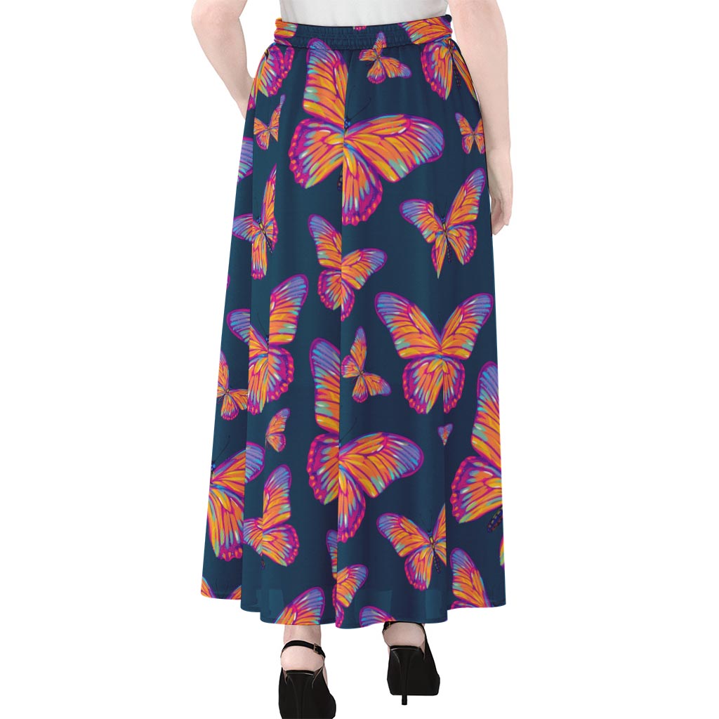 Orange And Purple Butterfly Print Chiffon Maxi Skirt