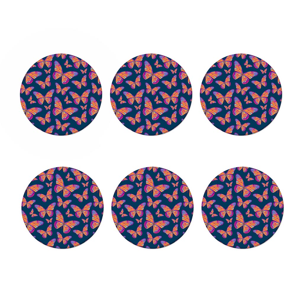 Orange And Purple Butterfly Print Coaster Set