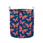 Orange And Purple Butterfly Print Collapsible Laundry Basket