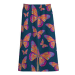 Orange And Purple Butterfly Print Cotton Front Slit Maxi Skirt