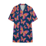 Orange And Purple Butterfly Print Cotton Hawaiian Shirt
