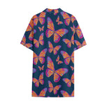 Orange And Purple Butterfly Print Cotton Hawaiian Shirt