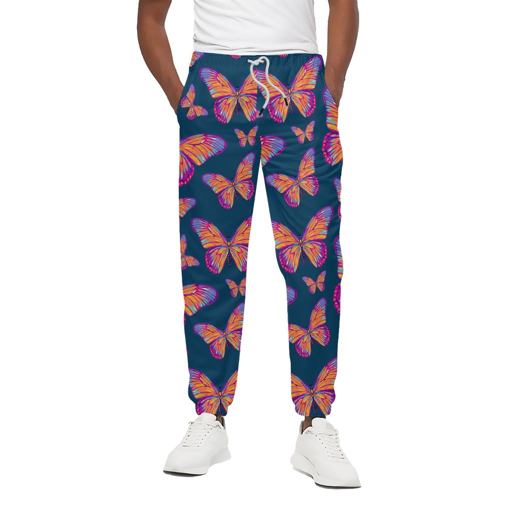 Orange And Purple Butterfly Print Cotton Pants