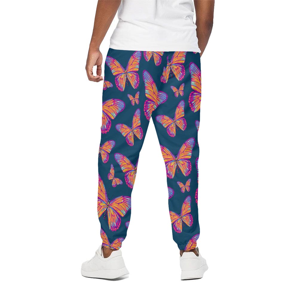 Orange And Purple Butterfly Print Cotton Pants