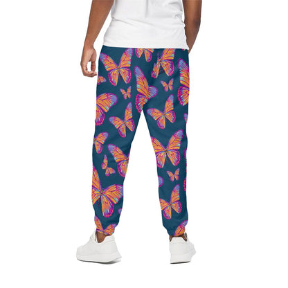 Orange And Purple Butterfly Print Cotton Pants
