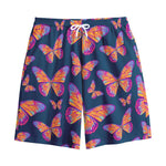 Orange And Purple Butterfly Print Cotton Shorts