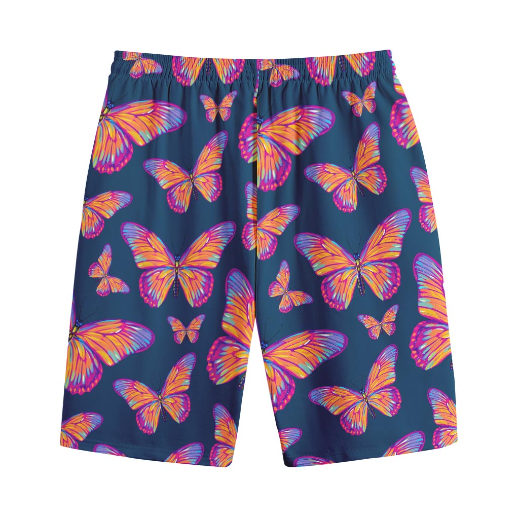 Orange And Purple Butterfly Print Cotton Shorts