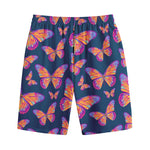 Orange And Purple Butterfly Print Cotton Shorts
