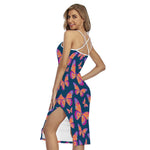 Orange And Purple Butterfly Print Cross Back Cami Dress