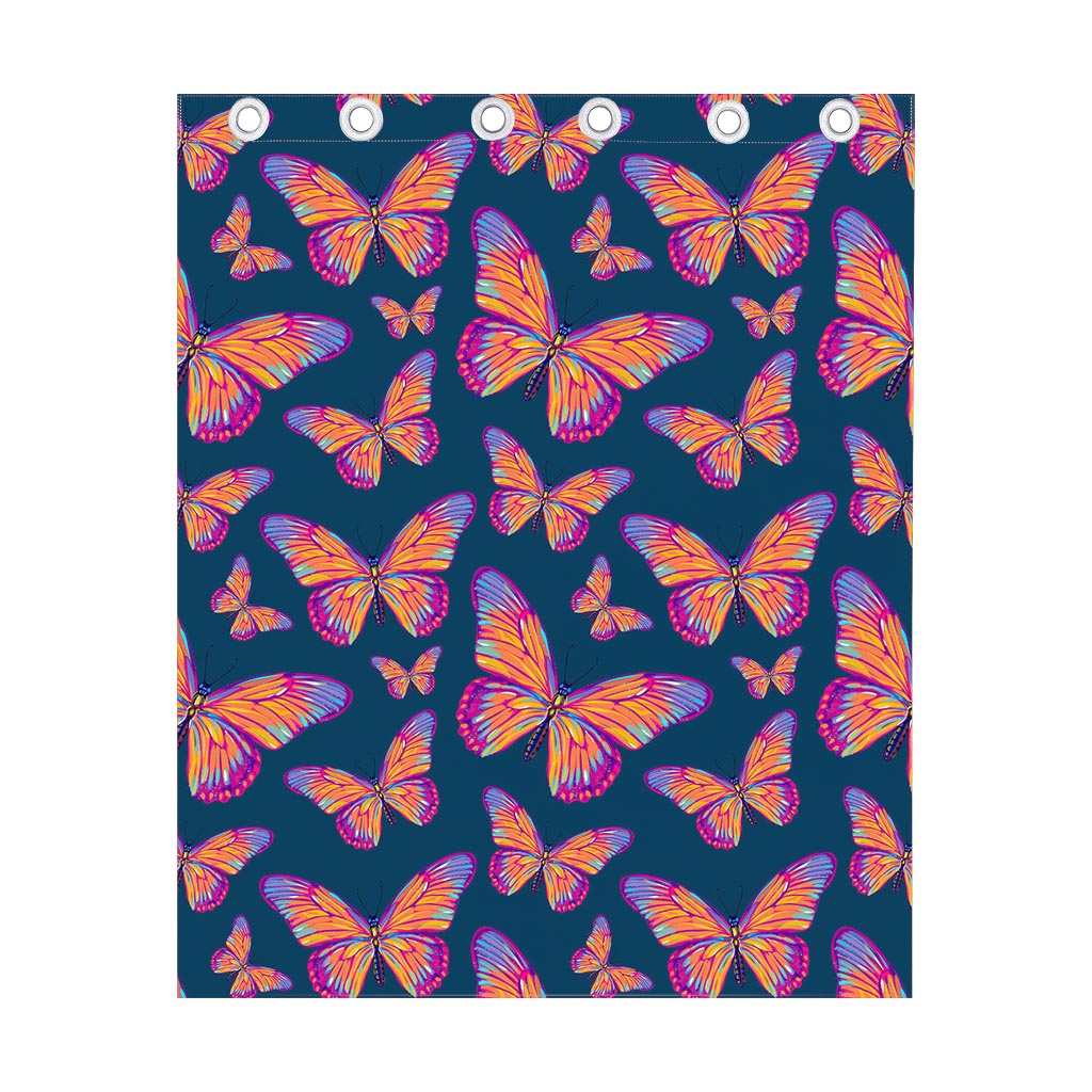 Orange And Purple Butterfly Print Curtain