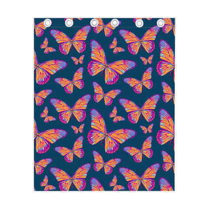 Orange And Purple Butterfly Print Curtain