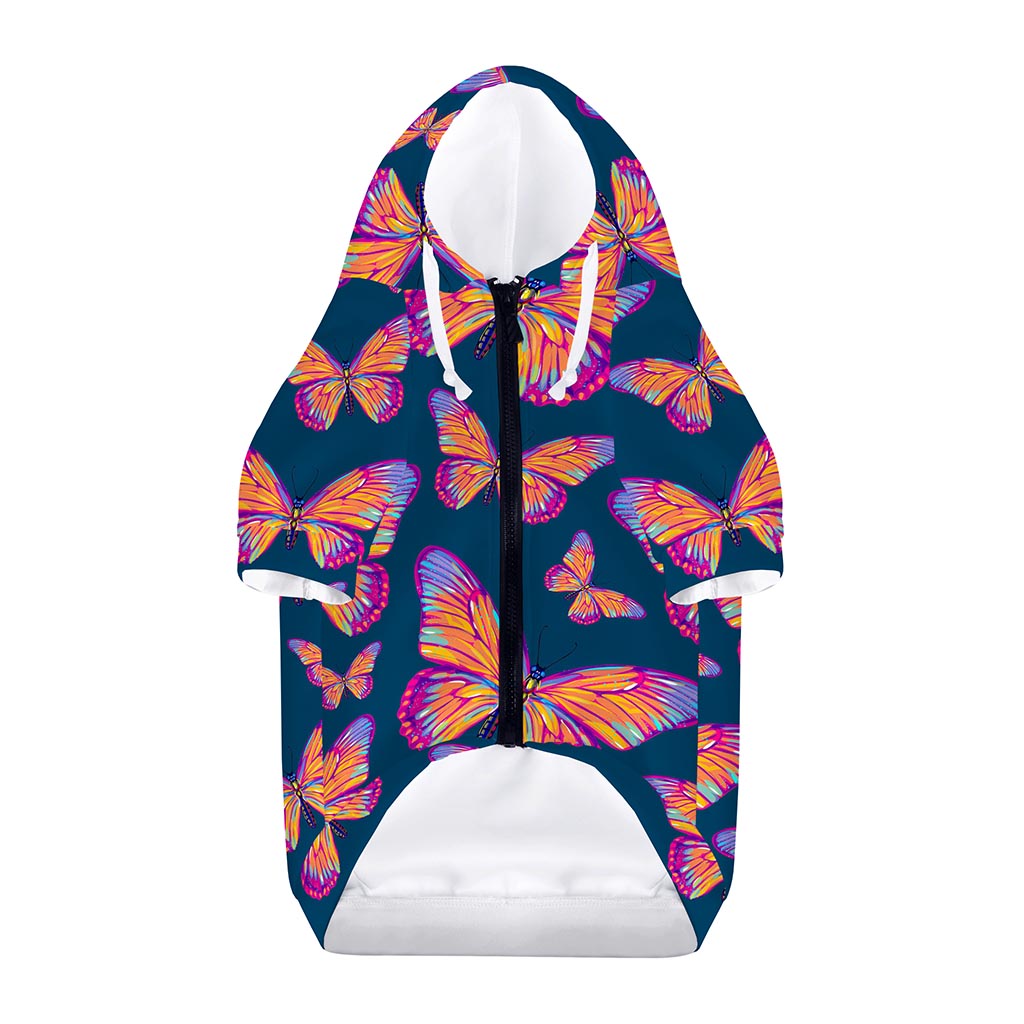 Orange And Purple Butterfly Print Dog Zip Up Hoodie