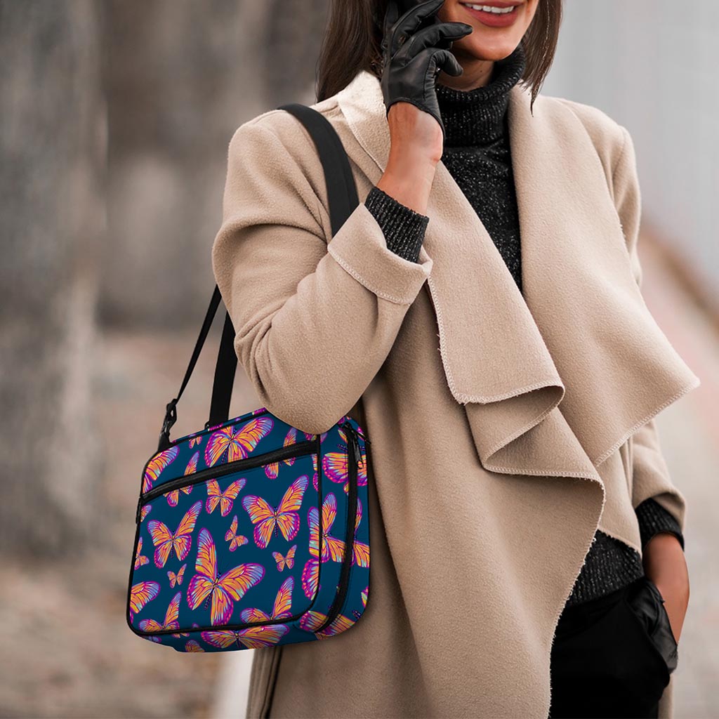 Orange And Purple Butterfly Print Double Strap Bible Bag