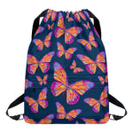 Orange And Purple Butterfly Print Drawstring Backpack