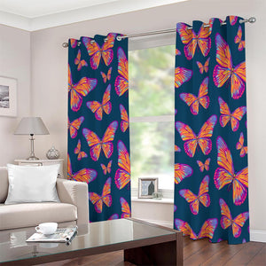 Orange And Purple Butterfly Print Extra Wide Grommet Curtains