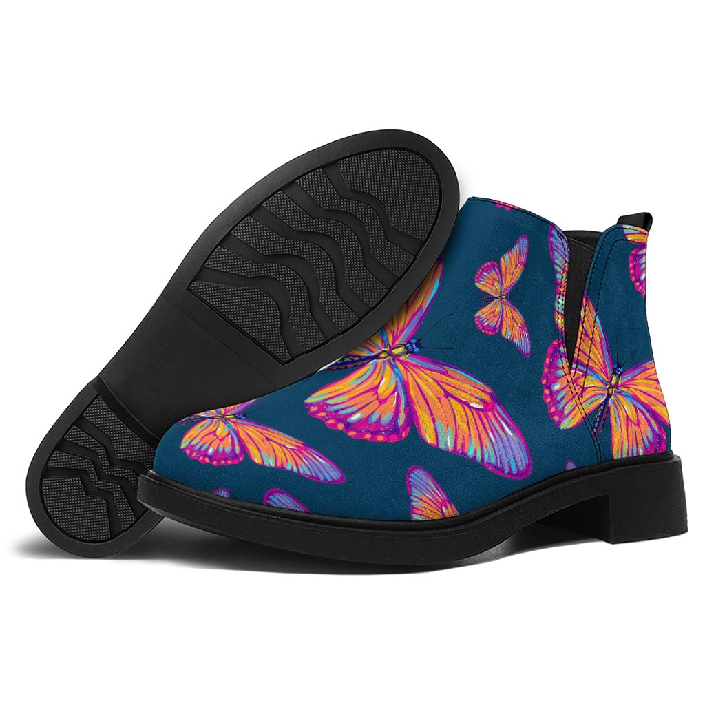 Orange And Purple Butterfly Print Flat Ankle Boots