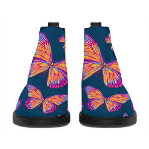 Orange And Purple Butterfly Print Flat Ankle Boots