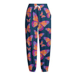 Orange And Purple Butterfly Print Fleece Lined Knit Pants