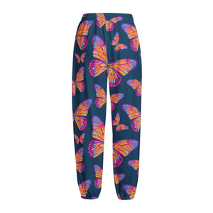 Orange And Purple Butterfly Print Fleece Lined Knit Pants