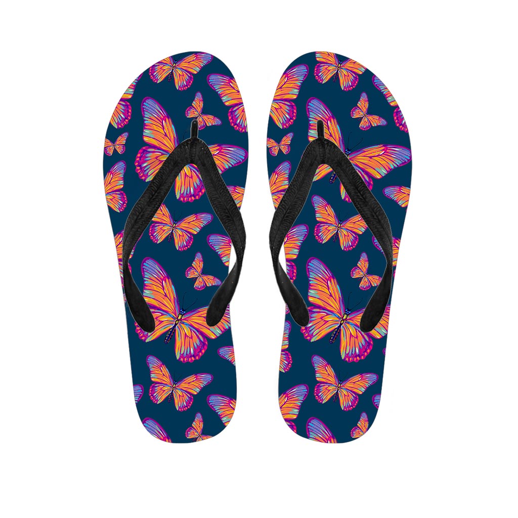 Orange And Purple Butterfly Print Flip Flops